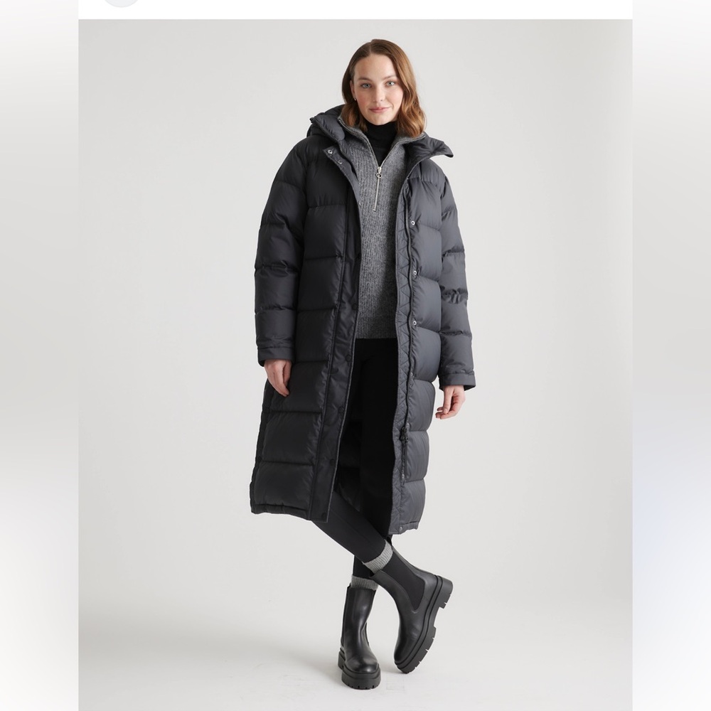 Quince Womens Responsible Long Down Puffer Jacket Black Outerwear medium